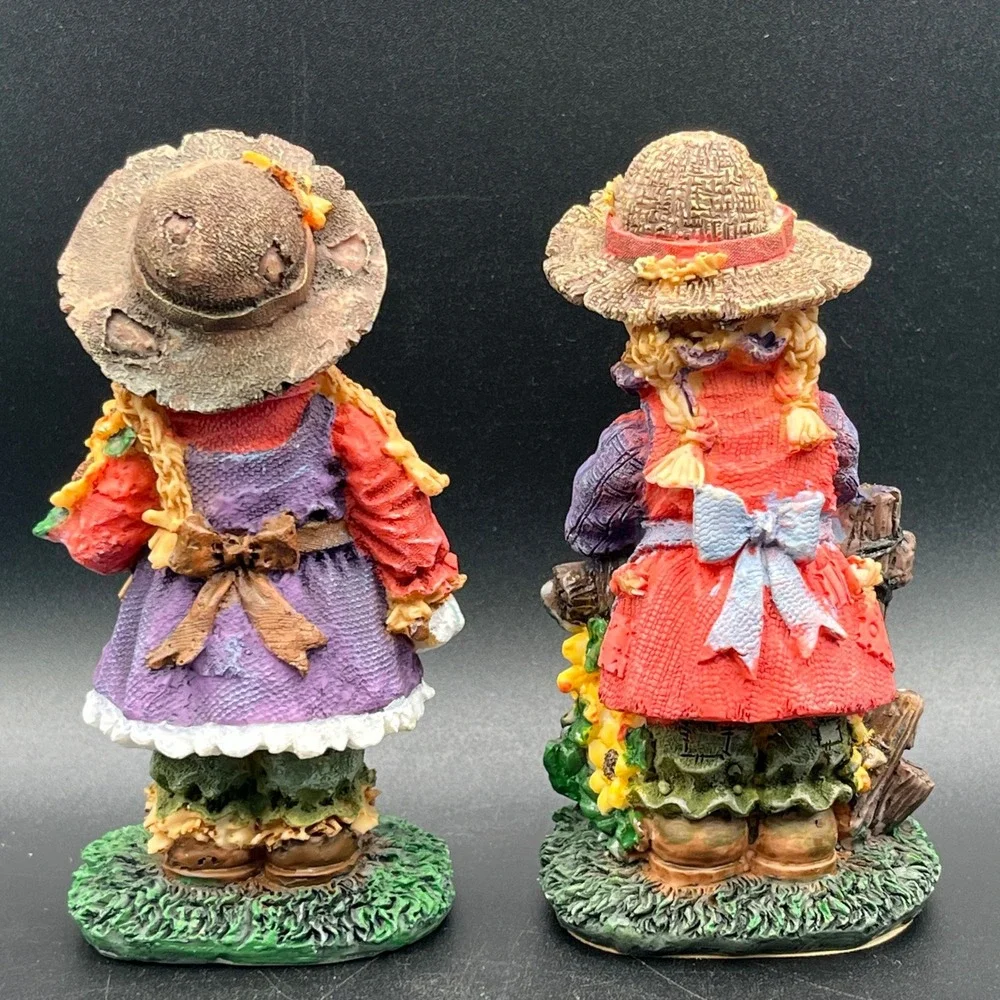 Set of 2 Fall Scarecrow Figurines Resin Harvest Decor Sunflowers Pumpkins 5